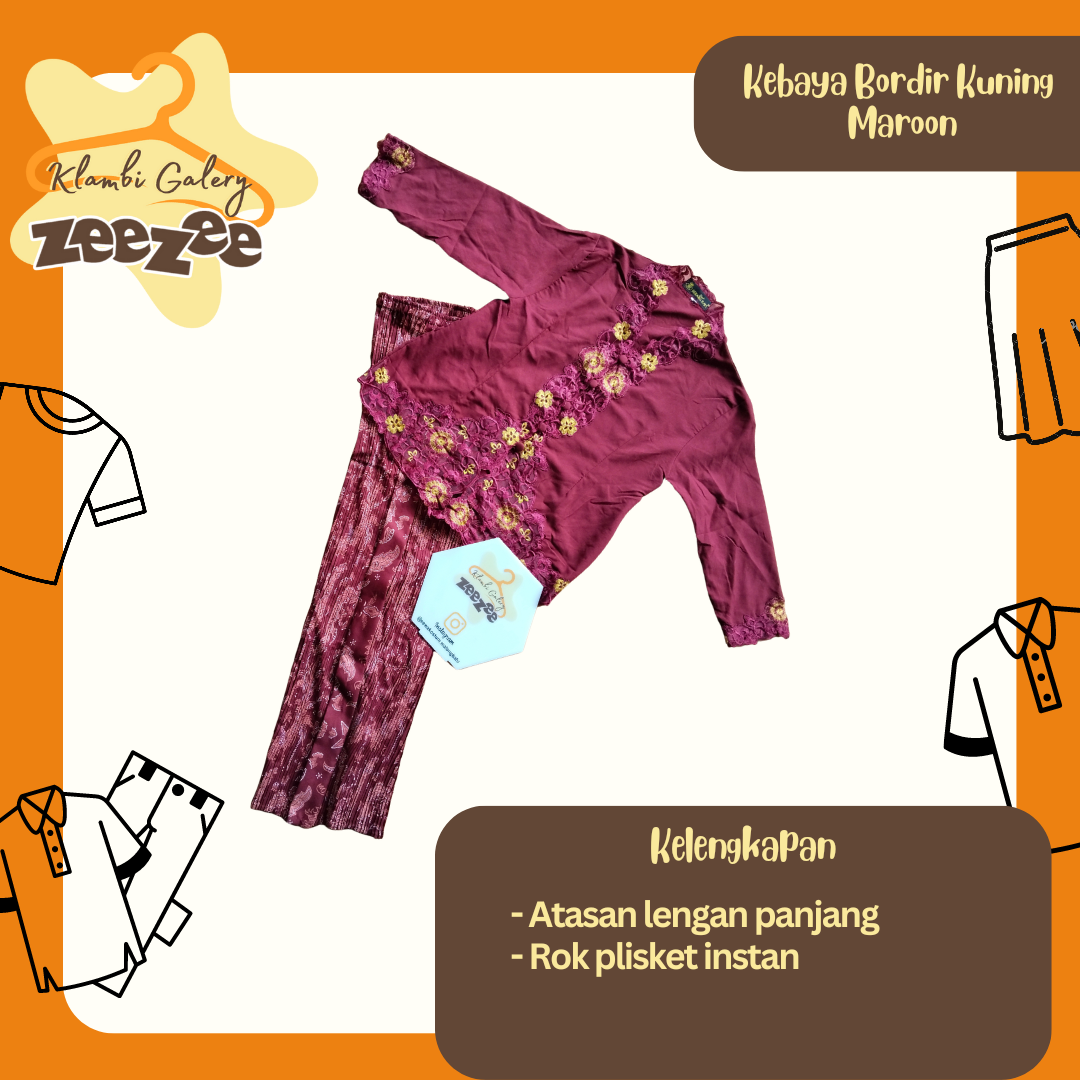 KEBAYA BORDIR KUNING MAROON  