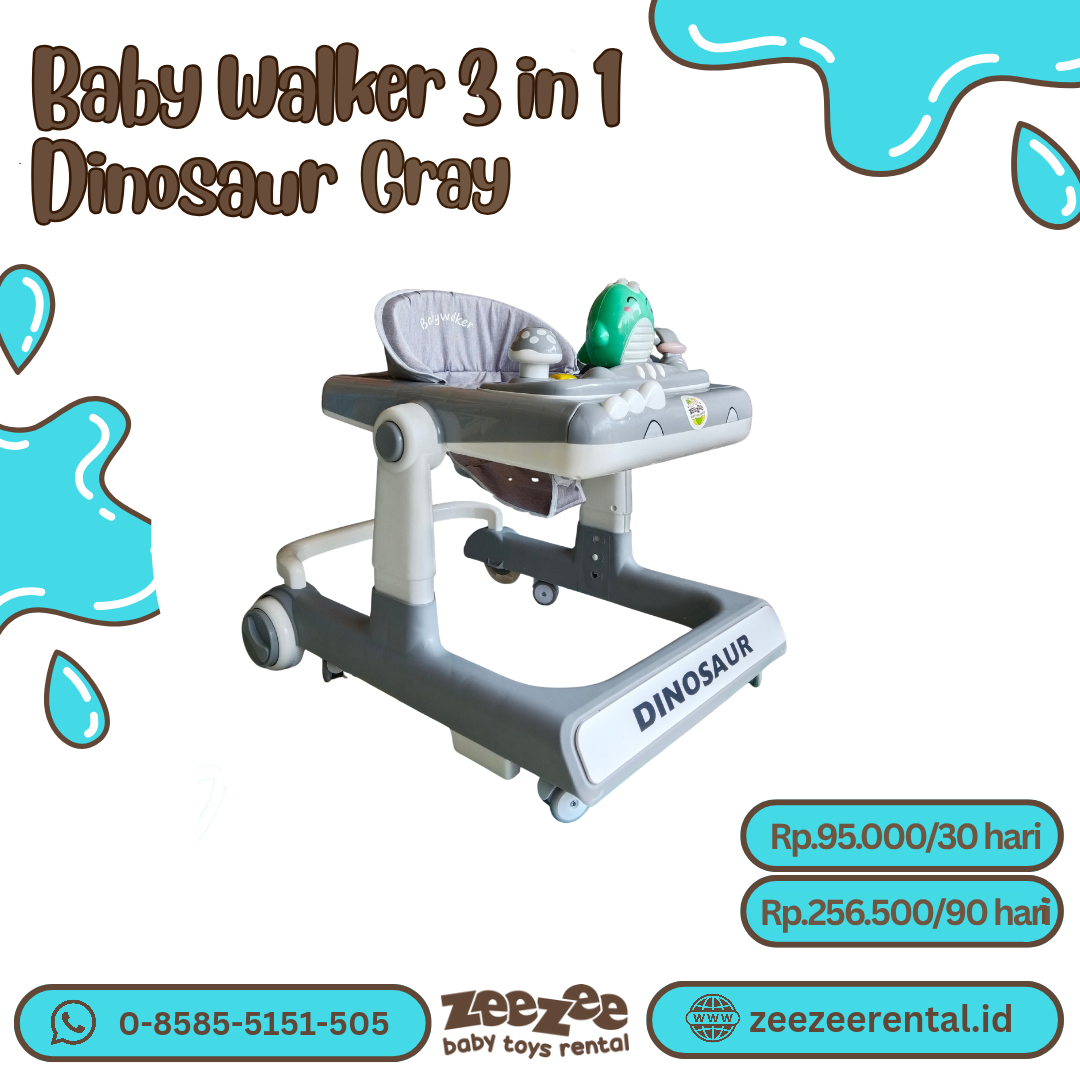 BABY WALKER 3 IN 1 DINOSAURUS - GRAY