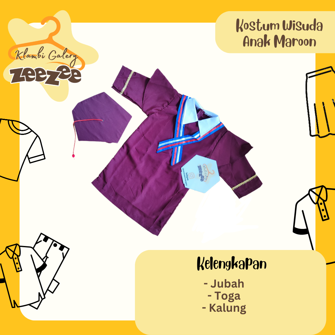 KOSTUM WISUDA ANAK MAROON 