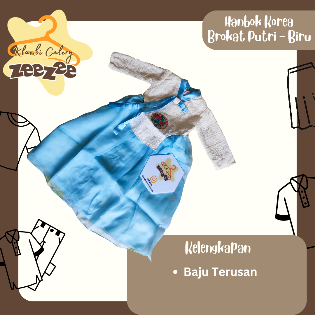 HANBOK KOREA BROKAT PUTRI - BIRU