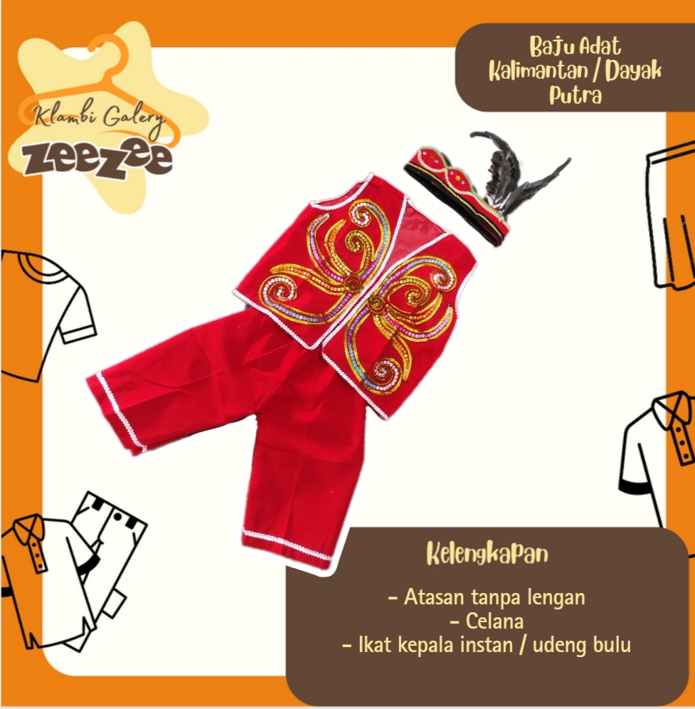 BAJU ADAT KALIMANTAN / DAYAK PUTRA MERAH